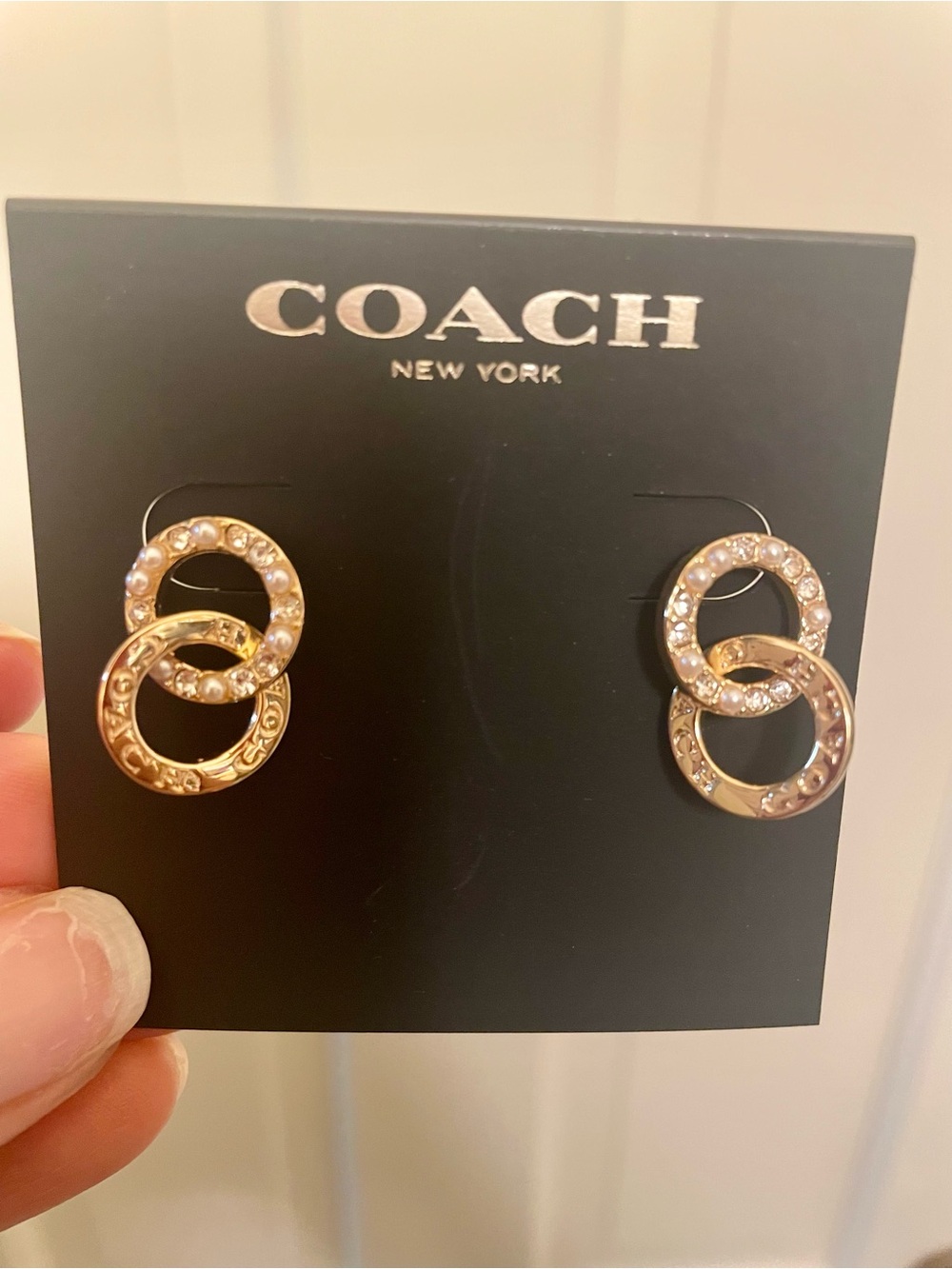 Coach Gold-Tone Interlocking Crystal Circle Earrings